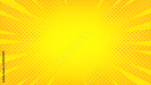 Yellow comic background with sun burst and dot halftone © Asta Desain
