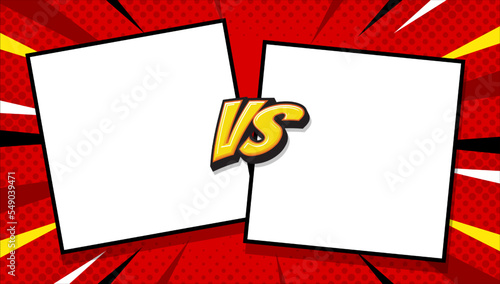 Comic book versus template background, classic pop-art style, superhero battle intro, halftone print texture