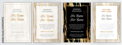 Wedding Invitation Gold Marble Background Set. Elegant Frame Collection