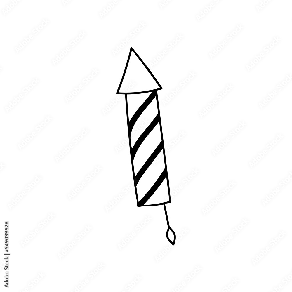 Fireworks Rocket Doodle Illustration In Vector. Firework Rocket Hand 