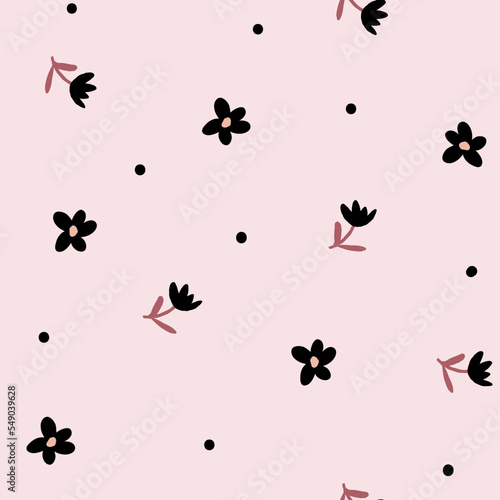 Spring flowers pattern on pink background. Vector illustration