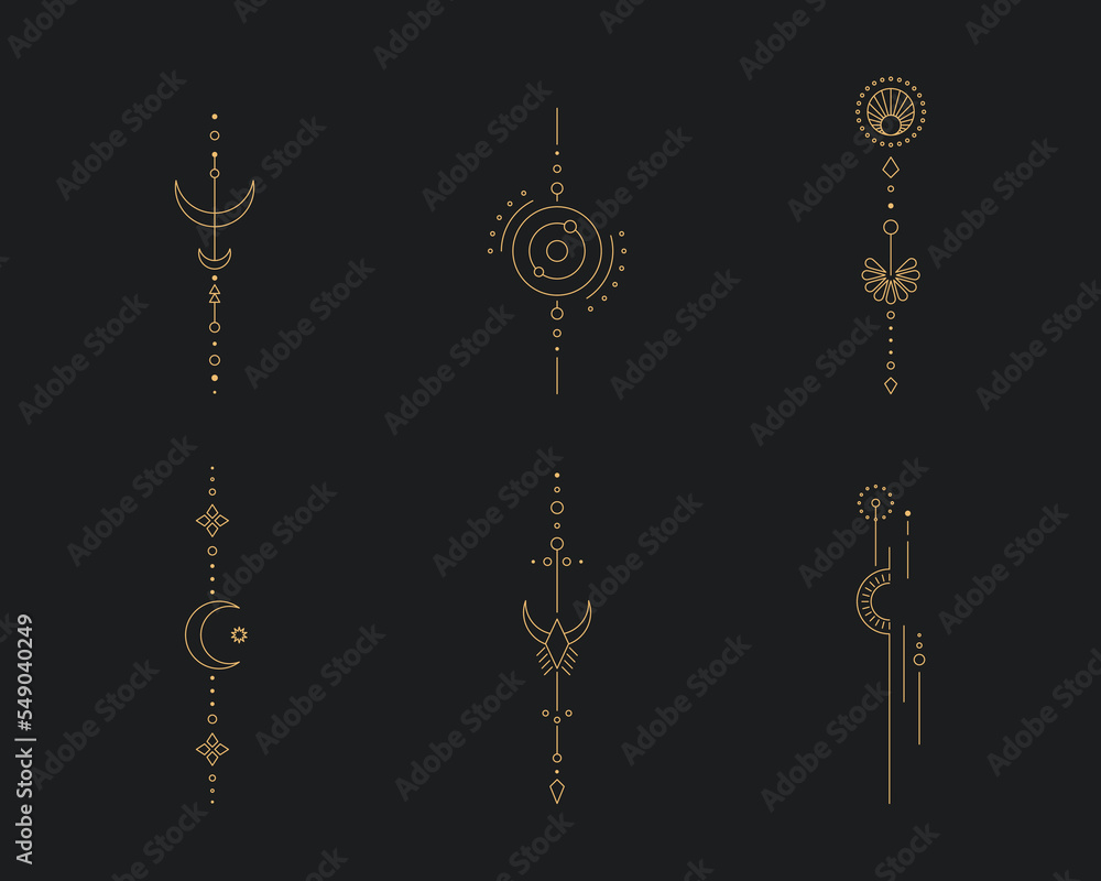 Set of moon and sun line art. Minimal boho linear symbols. Celestial mystic element. Vector line art illustration. Set of moon and sun line art. Minimal boho linear symbols. Celestial mystic element. Vector line art illustration.