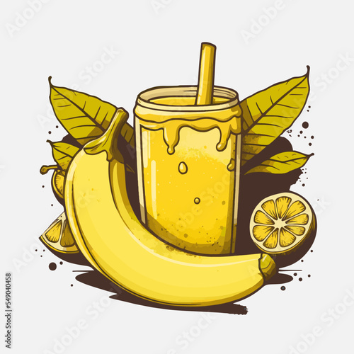 fresh banana slices juice fruit in glass logo vector illustration