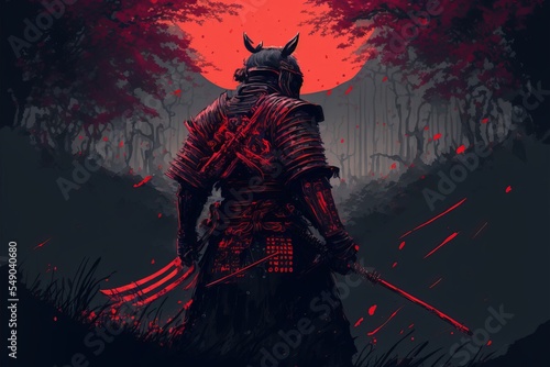 Fotótapéta Japanese warrior. Samurai in red armor.