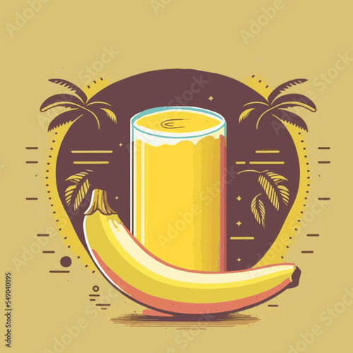 fresh banana slices juice fruit in glass logo vector illustration