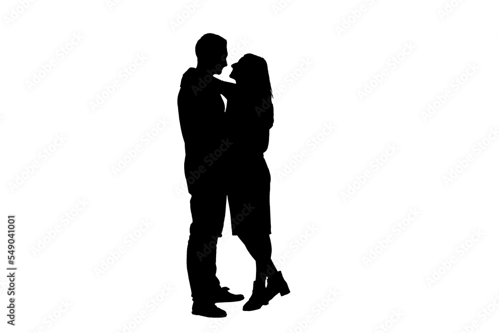 silhouette of a couple on a white background. silhouette of a couple in love. embrace