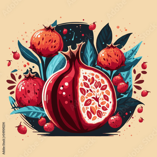 Pomegranate vintage illustration. Botanical fruit. Engraved pomegranate