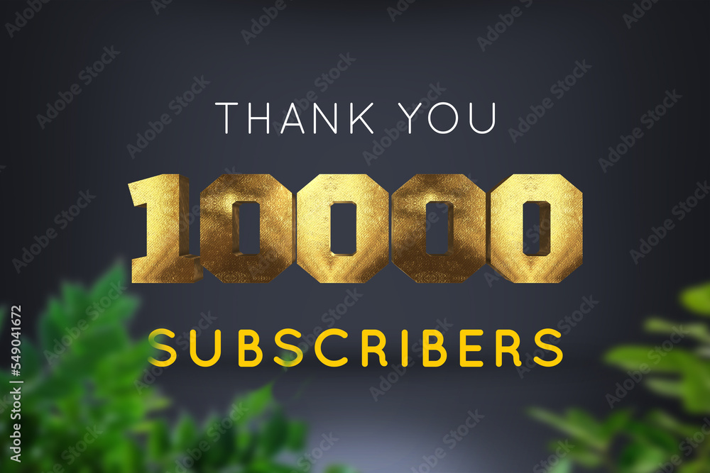 10000 subscribers celebration greeting banner with Brass Design