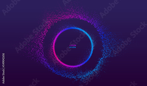 Liquid dots glowing abstract background. Neon explosion splash surface shapes design. Modern cyber light big data technology and science vector.	
