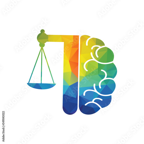 Brain Law Vector Template Design. Balance Icon On Brain Concept Design.	
