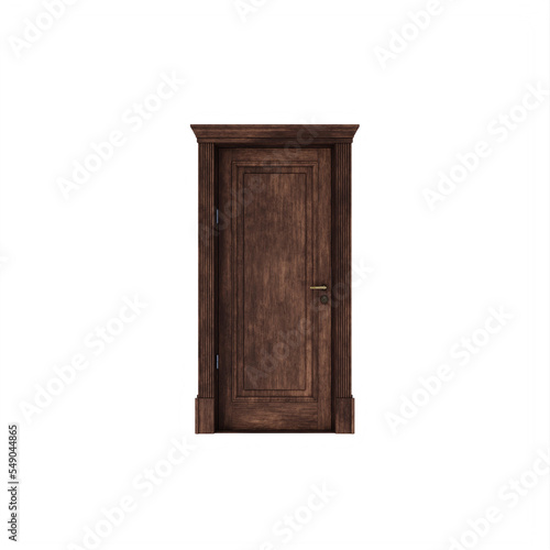 Wood Walnut closed Door isolated