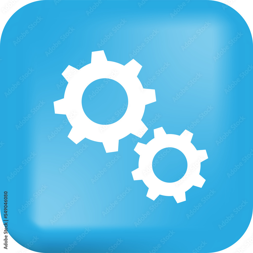Cog gear wheel icon on blue button. 