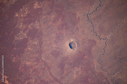 Aerial view of Barringer Impact Crater in Arizona. Digitally enhanced. Elements of this image furnished by NASA. photo