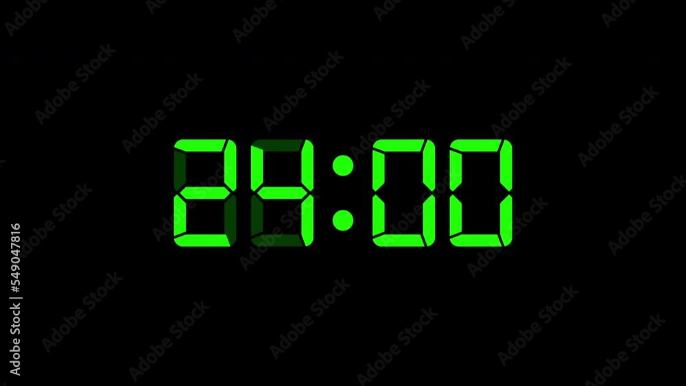 24:00 - Digital clock timer animation .green digital text animation on black background. 24:00 - Digital clock timer animation .green digital text animation on black background.