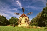 The windmill Svetlik at the meadow near Krasna Lipa, Czech republic