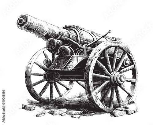 Fotomurale Cannon old vintage sketch hand drawn sketch, engraving style Side view vector illustration
