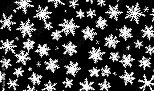 Beautiful falling snow background. Hello, snow night. Snowflake winter decoration. Snowflakes for design New Year banners and cards. Snowflakes isolated on the background. Vector illustration