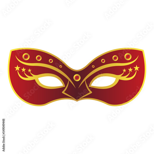 Red carnival mask with golden decor. Vector illustration isolated on transparent background
