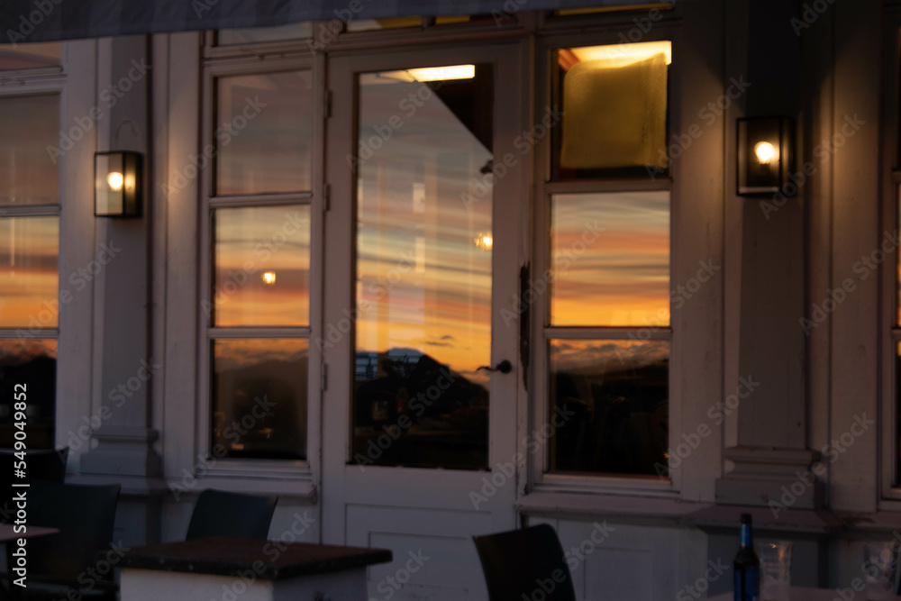 bergen norway city night view landscape window glass  - obrazy, fototapety, plakaty 