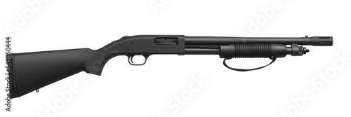 Photography Pump-action 12 gauge shotgun isolated on a white back