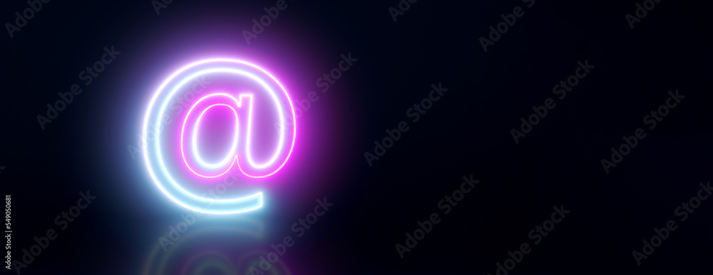 neon email address symbol, 3d render, panoramic layout neon email address symbol, 3d render, panoramic layout