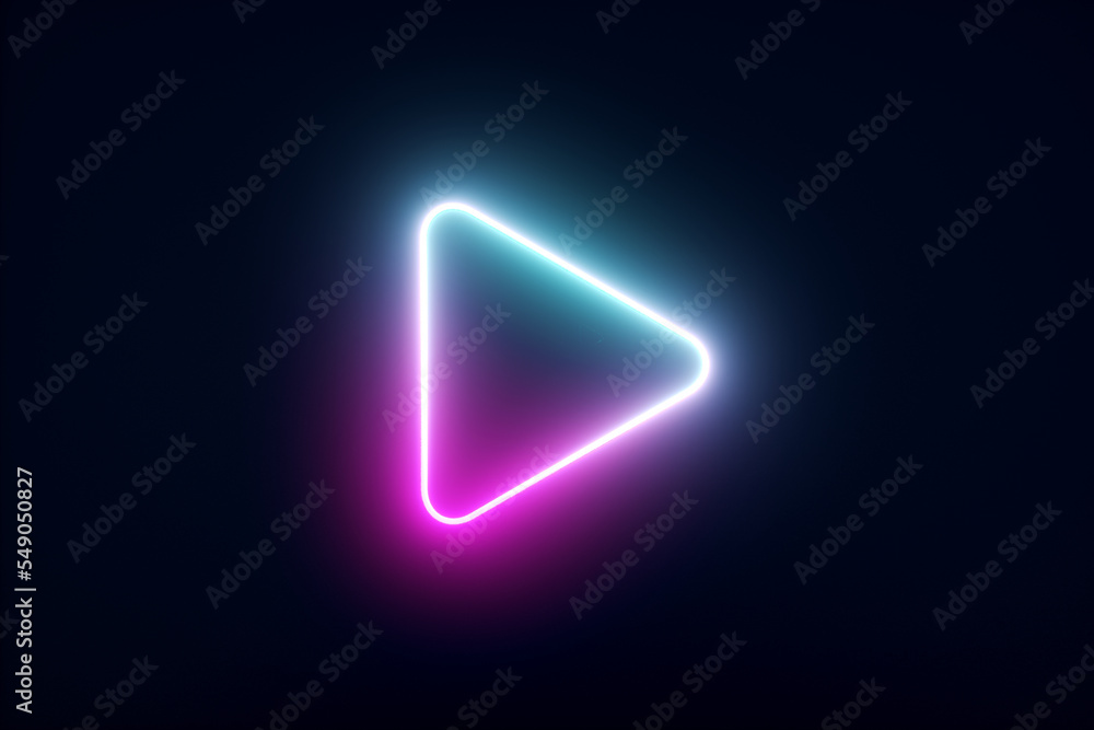 neon media player button, 3d render neon media player button, 3d render