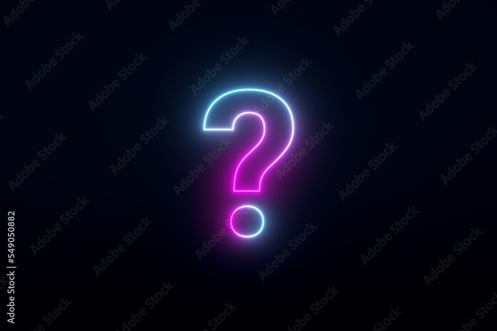 neon question mark, 3d render neon question mark, 3d render