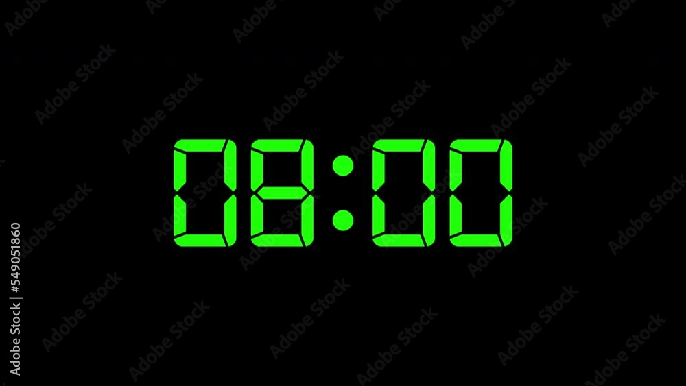 08:00 - Digital clock timer animation .green digital text animation on black background. 08:00 - Digital clock timer animation .green digital text animation on black background.