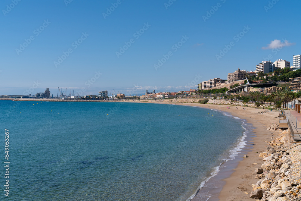 Tarragona beach Spain Platja del Miracle with blue Mediterranean sea