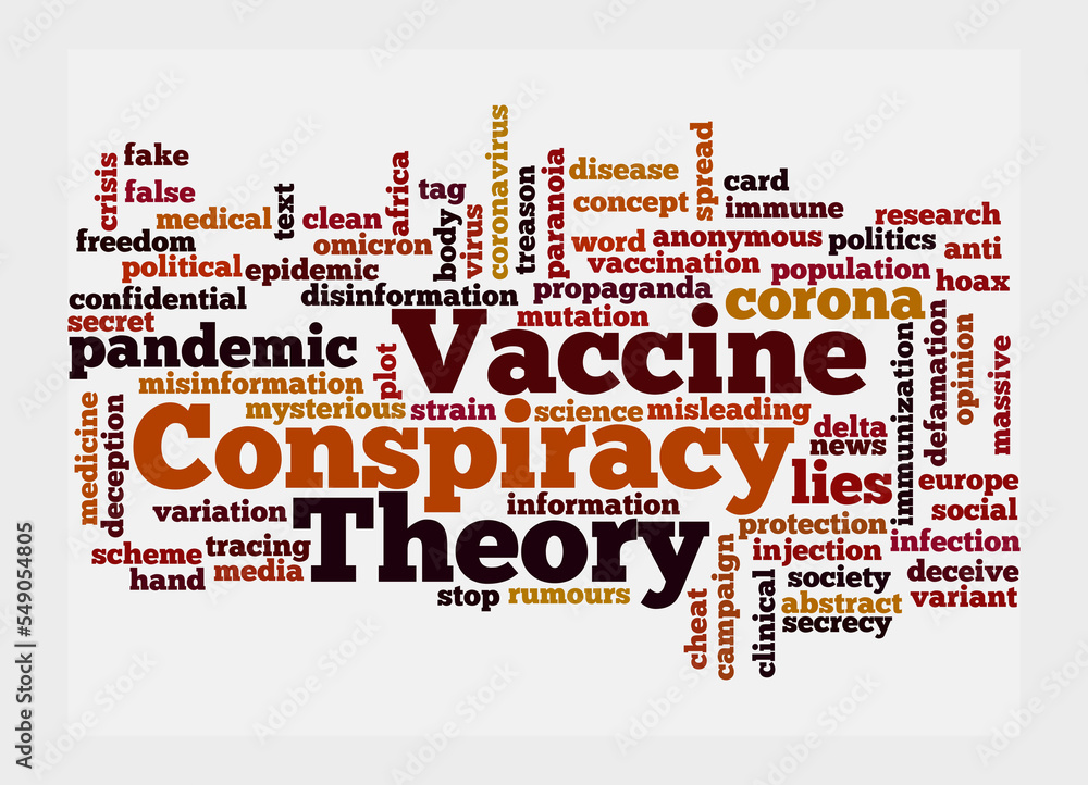 Word Cloud with VACCINE CONSPIRACY THEORY concept, isolated on a white background