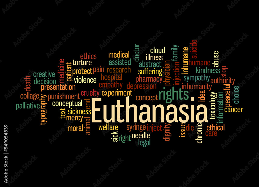 Word Cloud with EUTHANASIA concept, isolated on a black background Word Cloud with EUTHANASIA concept, isolated on a black background
