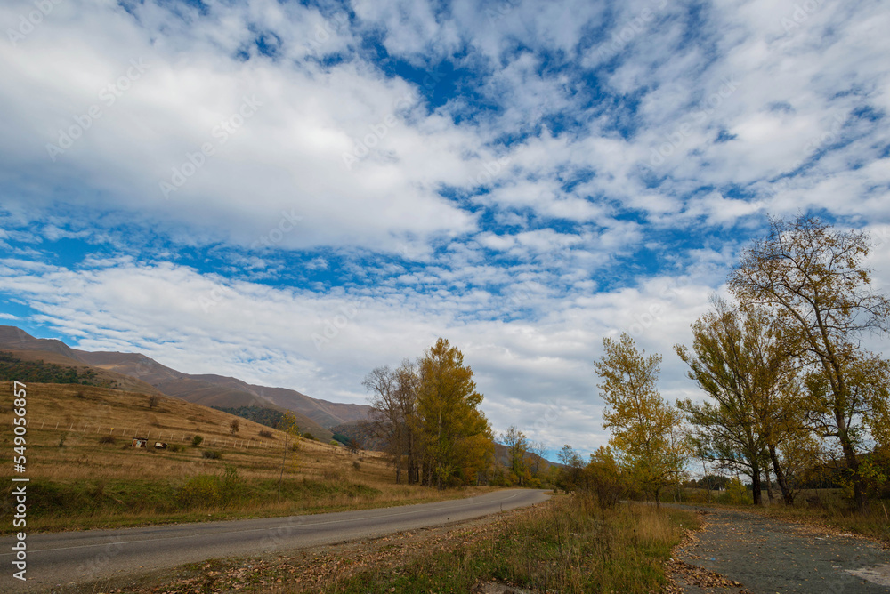 Amazing autumnal scene with trees and cloudy sky, Armenia