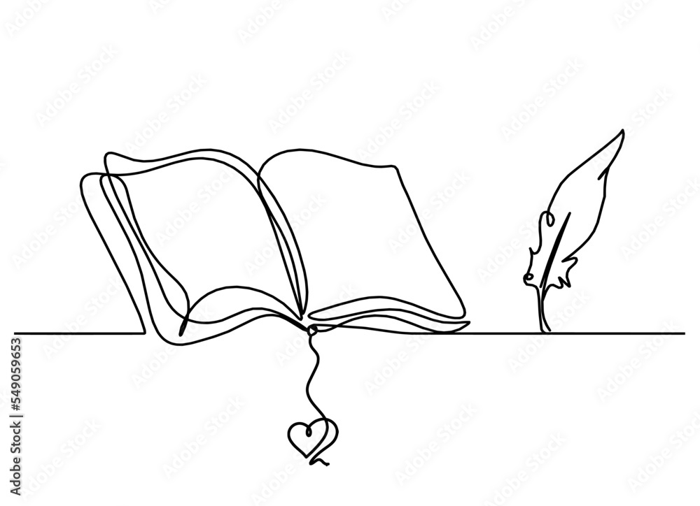 Abstract open book with heart as line drawing on white background. Vector Abstract open book with heart as line drawing on white background. Vector