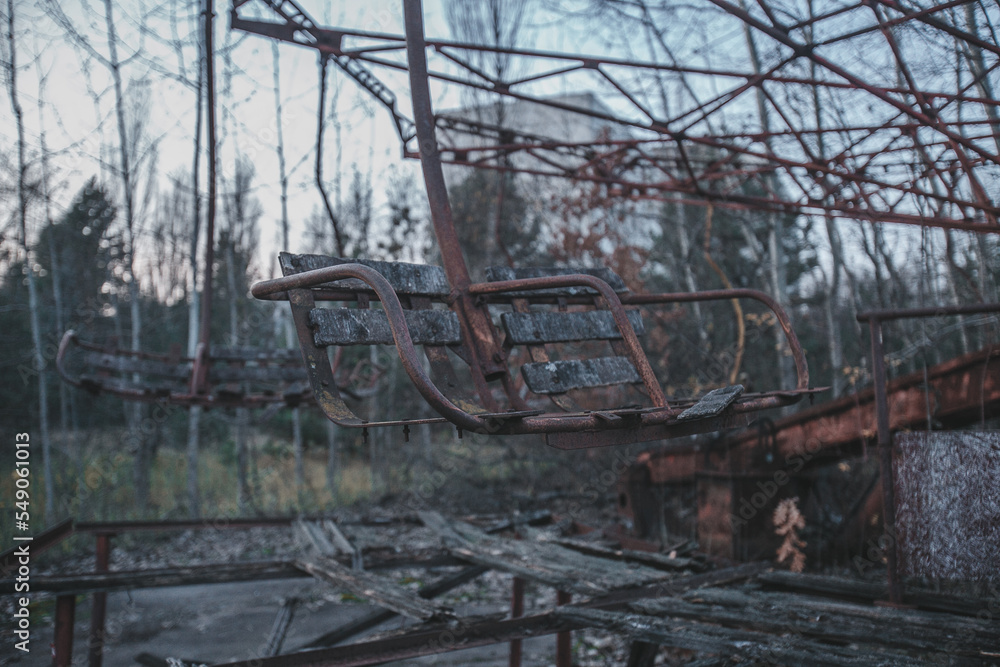 Abandoned children's attractions in the amusement park Pripyat city, Chernobyl region, Ukraine