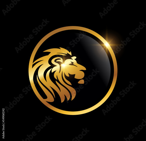 Golden Lion Head In Circle Logo Vector