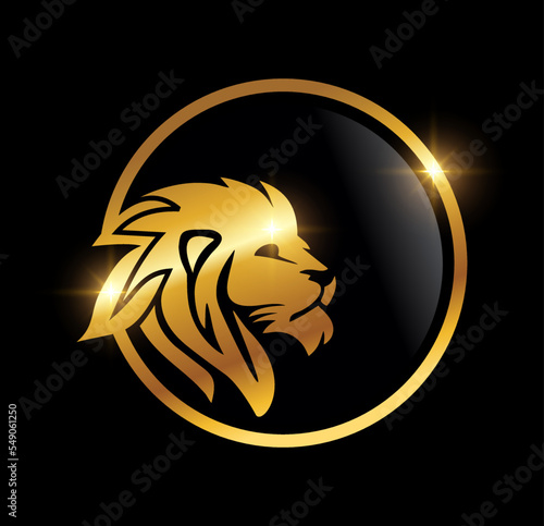 Golden Lion Head In Circle Logo Vector