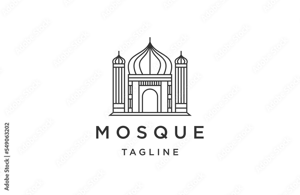 Mosque line logo icon design template flat vector