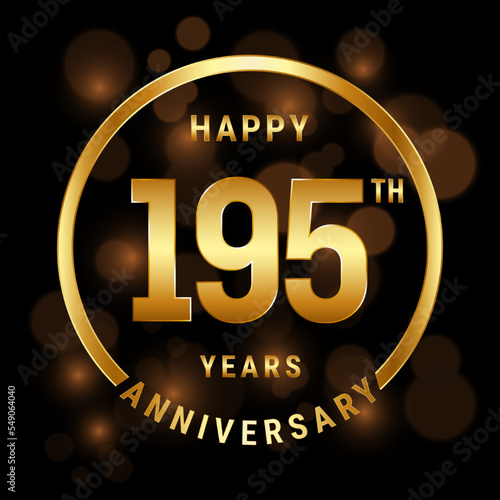 195th Anniversary. Anniversary template design with gold ring for celebration event, wedding, invitation and greeting card. Vector illustration photo