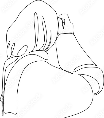 Beautiful woman in hijab drawing line art minimalist