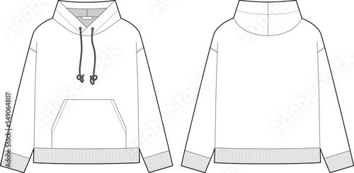 Casual hoodie technical sketch. CAD mockup template hoody.