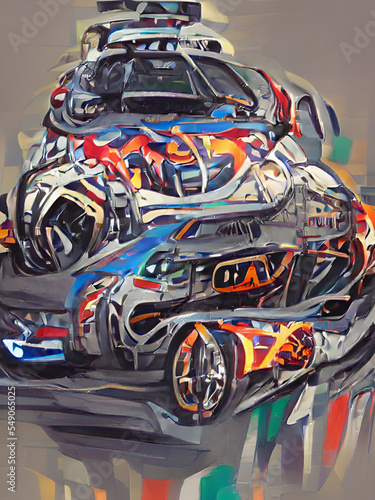motorsport car racing painting in many colors
