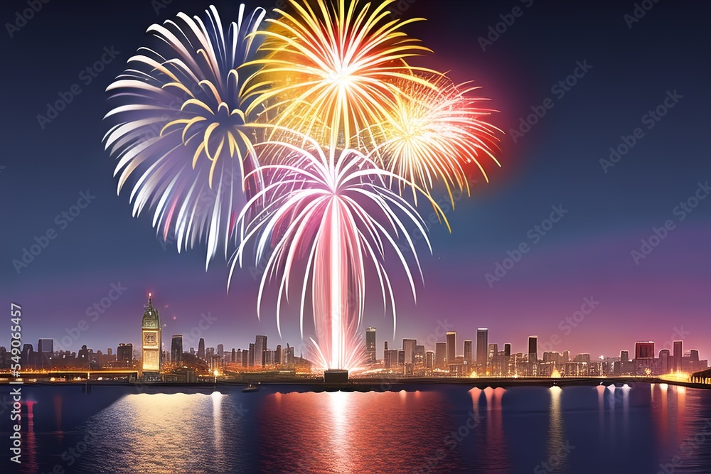 AI-generated Image Of New Year's Eve Fireworks In  London City 