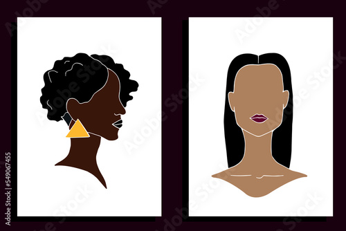 Abstract women silhouettes in frames. Women. Hand drawn vector art.