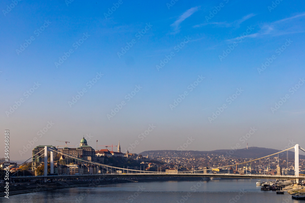 Budapest, Hungary The Elisabeth Bridge over the Danube river and skyline.