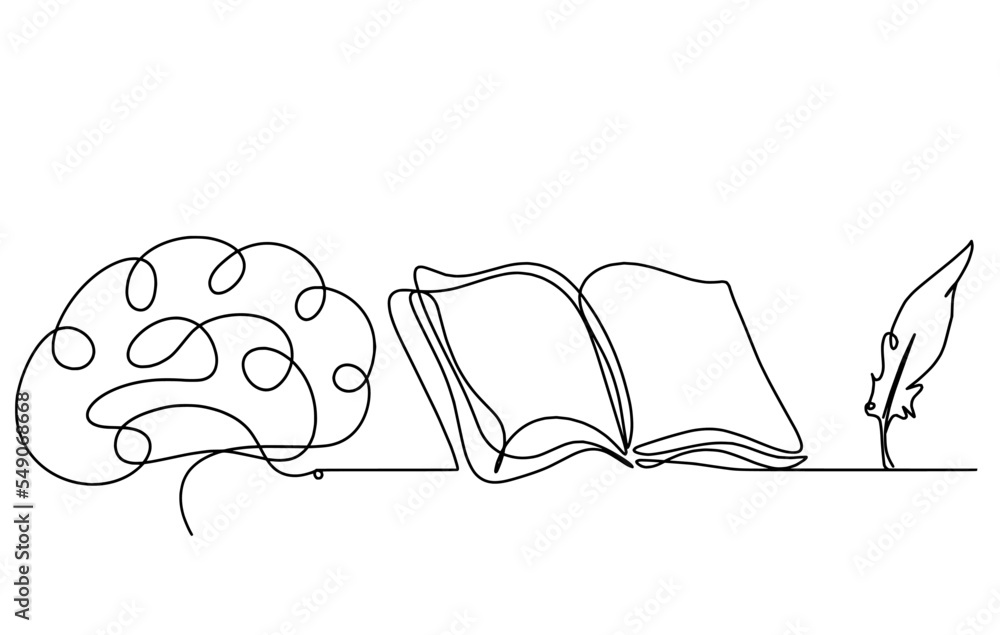 Abstract open book with brain as line drawing on white background. Vector Abstract open book with brain as line drawing on white background. Vector