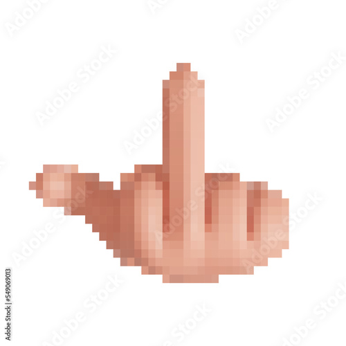 Vector blurred hand showing middle finger. Pixelated fuck you gesture.