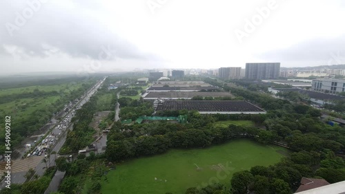 Areal view of the Godrej Industrial campus at Vikhroli, Mumbai besides the eastern express highway. Shot from an high rise building inside Godrej industrial campus photo