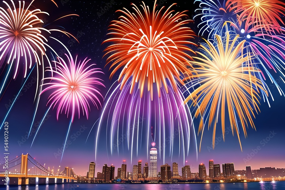 Fototapeta premium AI-generated Image Of New Year's Eve Fireworks In New York City