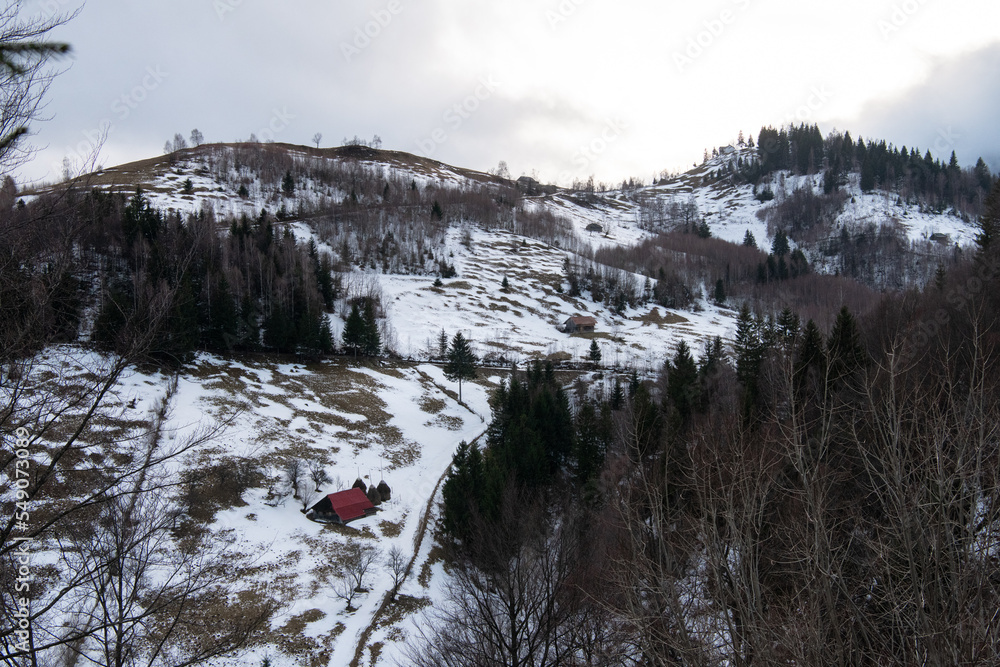 Carpathian, Romania, 2021-12-28. Beautiful romanian landascape under the snow. Carpathian, Romania, 2021-12-28. Beautiful romanian landascape under the snow.