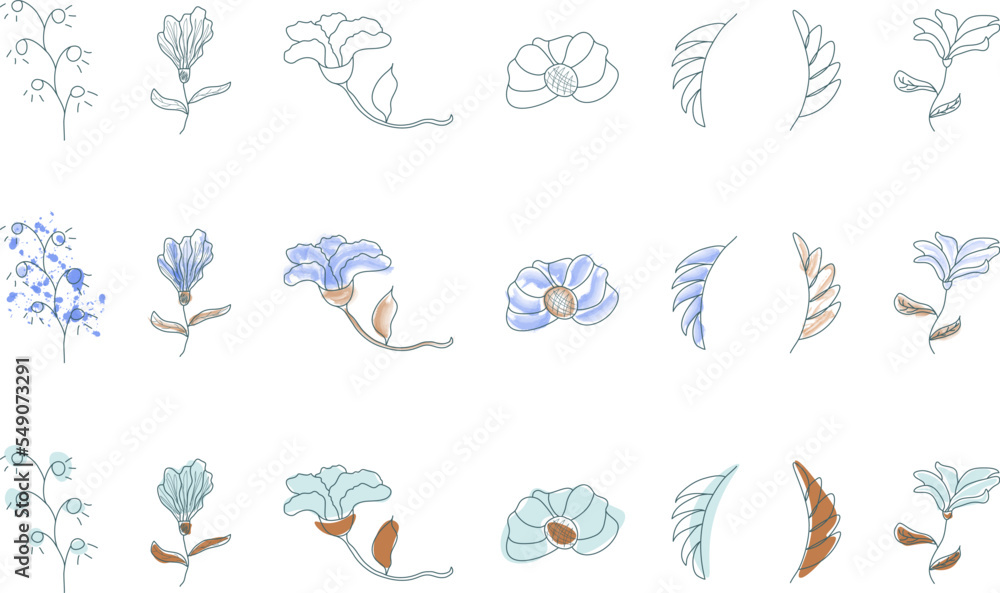 Obraz premium Set of outline botanical doodles